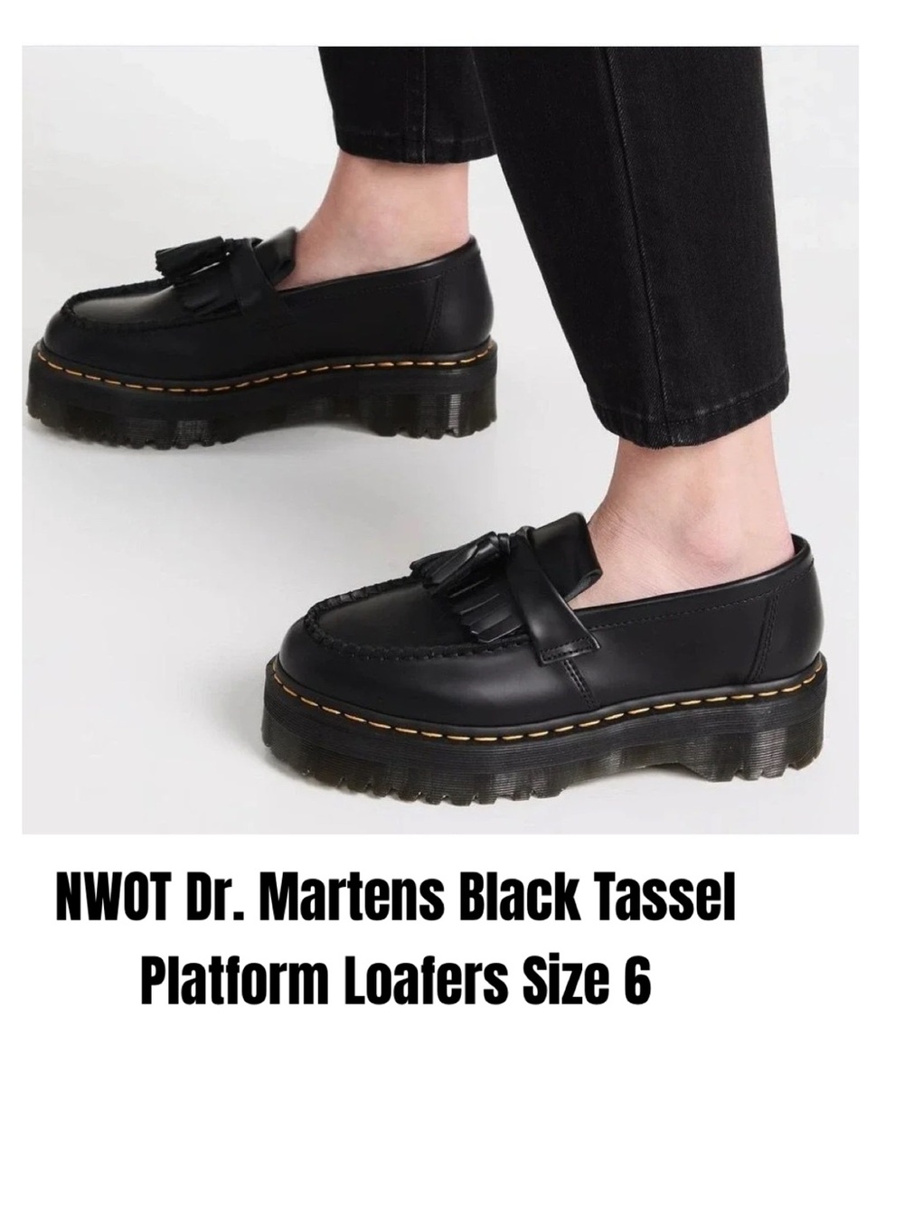 Dr. Martens Black Tassel Platform Loafers Size 6